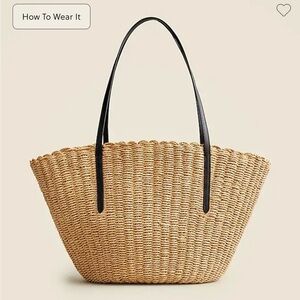 J Crew Como woven straw tote, black straps